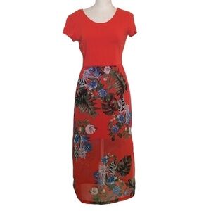 VINCE CAMUTO Maxi Dress Women's Size Small Red Blue Floral Printed-Overlay